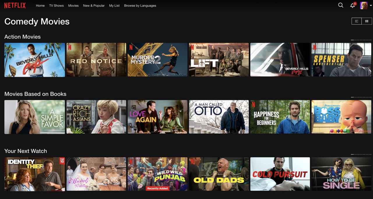 netflix home screen comedies